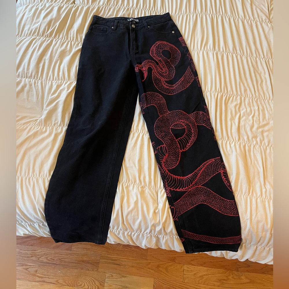 I.AM.GIA Black and Red Snake Print Jeans